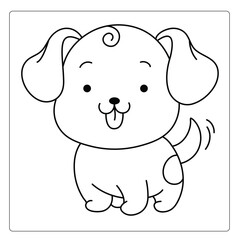 Cute Puppy Illustration for Kids Coloring Book — Black and White Line Art