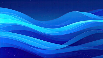 Abstract artwork featuring flowing, translucent blue waves on a dark blue background, suggesting a tranquil, nocturnal seascape or cosmic phenomenon