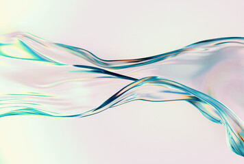 Naklejka premium 3D illustration in minimal fluid art style, featuring translucent blue and aqua waves on a soft white background, creating smooth, wavy shapes with elegant gradients and reflective light effects.