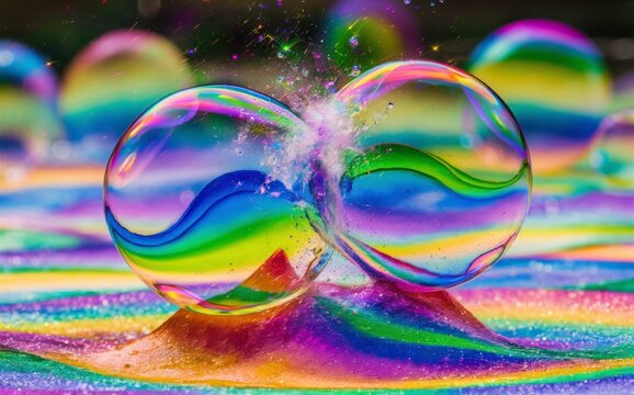 Dreamlike Soap Bubble Explosion in Rainbow Hues