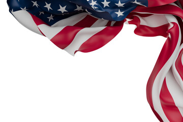 crumpled united states of america flag on transparent background