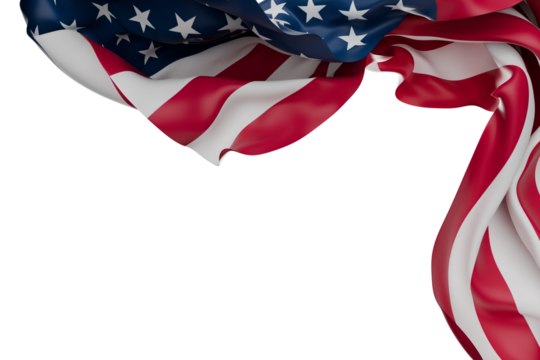 crumpled united states of america flag on transparent background
