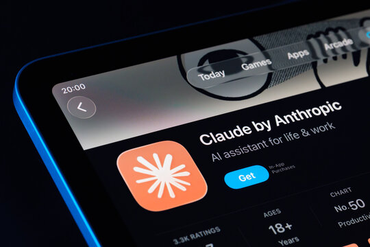 Claude by Anthropic product screen on iPad, Apple Liquid Glass design under iOS 26 with updated icon and ratings. Stafford, United Kingdom, September 29, 2025.