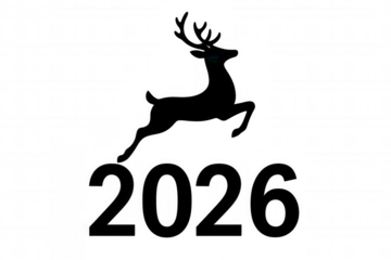 New year 2026 deer silhouette jumping, celebrating upcoming year, holidays season concept on transparent background