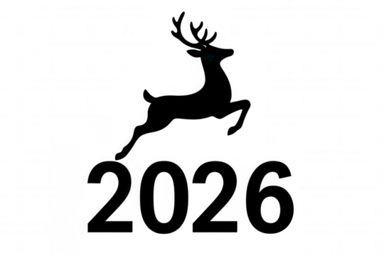 New year 2026 deer silhouette jumping, celebrating upcoming year, holidays season concept on transparent background