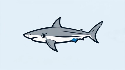 Fototapeta premium Great White Shark Illustration on a Light Blue Background.
