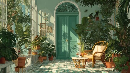 Verdant Retreat: Indoor Oasis of Tranquility with Lush Foliage and Serene Atmosphere