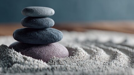 Balanced stones with white gravel create harmony and tranquility scene