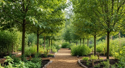Organic pestresistant trees in a natural garden setting showing healthy green leaves and ecofriendly environment ambiance.