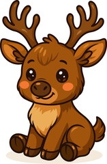 Brown reindeer with antlers, sitting down and smiling. Perfect for holiday and seasonal projects.