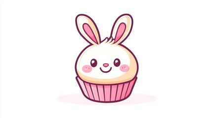 Cute cartoon easter bunny cupcake dessert illustration white background