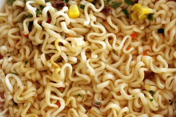 Noodles with spicy sauce and green onion chopped parts