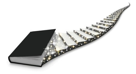 Stairway to knowledge opened by a book leading to illuminated steps of wisdom
