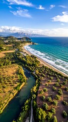 High-angle view of a coastal landscape