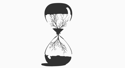 Abstract Sandglass with Tree Roots Symbolizing the Passage of Time and Growth
