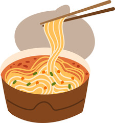 Ramen noodle instant cup with chopsticks. Traditional asian fast food