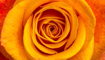 A close-up shot of a vibrant, golden-orange flower, showcasing the intricate details of its petals from the center