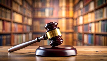 Judge's gavel in a library setting
