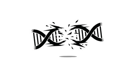 Disrupted genetic code illustration depicting dna fracture and vulnerability in black