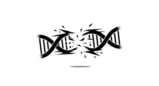 Disrupted genetic code illustration depicting dna fracture and vulnerability in black