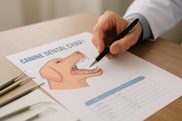 Veterinarian marking canine dental chart for dog dental health examination