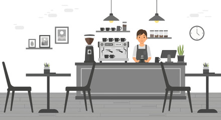 Vector illustration of barista making coffee. Illustration for website, landing page, mobile app, poster and banner. Trendy flat vector illustration