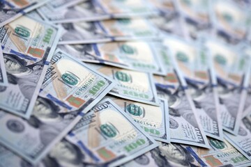 Lots of american dollar bills in big stack. United states money banknotes