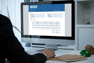 Invoice on computer screen from accounting application. Computer program for financial and budget of corporate business. brisk.