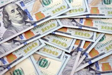 Lots of american dollar bills in big stack. United states money banknotes