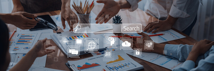 A dynamic office meeting scene showcasing teamwork with hands engaged in discussion over data analysis charts, emphasizing innovation and strategic planning in business contexts. Trope
