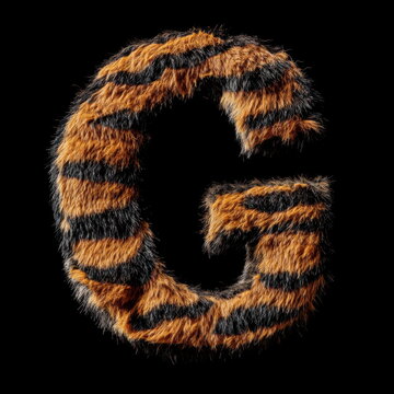 The letter "G" is made of tiger fur, against a black background