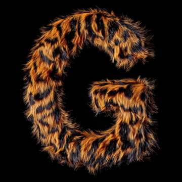 The letter "G" is made of tiger fur, against a black background