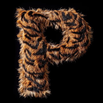The letter "P" is made of tiger fur, against a black background
