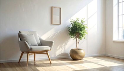 Sunlit room with armchair and plant