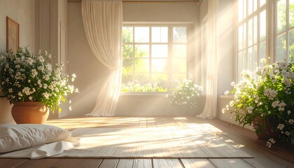 Sunlit room with flowers