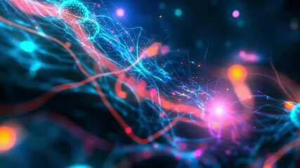 Visual animation of microbiological process inside human body, showing neural connections and mitochondria. Scientific video concept for biotech, biohacking, and medicine. - Powered by Adobe
