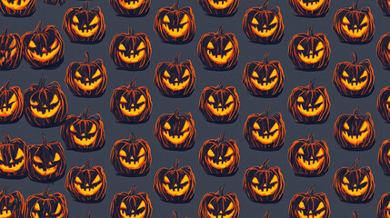 Evil Pumpkins Neon Pattern on Dark Charcoal
