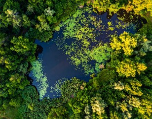 High-angle view of a pond surrounded by forest (1)
