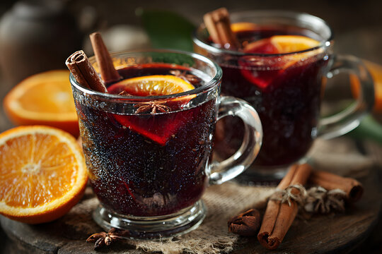 heisser aromatischer gl&uuml;hwein punsch mit orangen und zimt