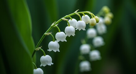 Close up of lily of the valley flowers with soft focus background