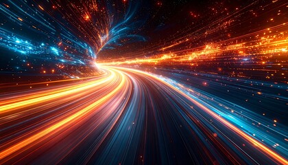 Abstract vibrant tunnel of light trails