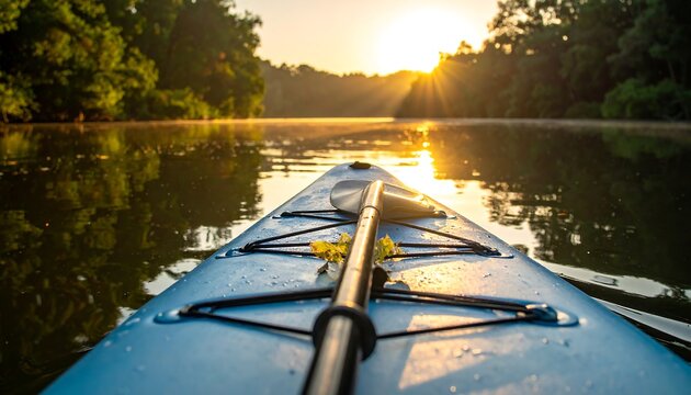 Kayaking on a tranquil river at sunrise - Powered by Adobe