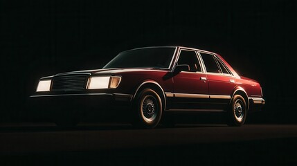 Obraz premium Classic Sedan on Display in Dark Studio Setting at Night