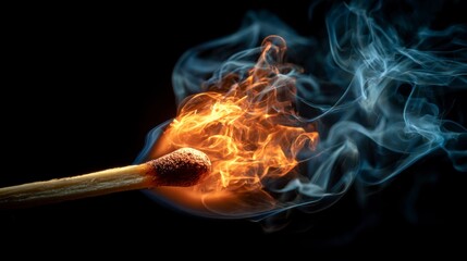 Burning matchstick close up