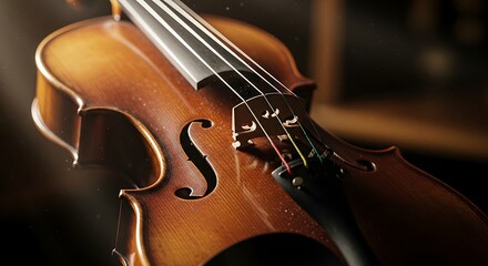 Fototapeta premium Closeup of a beautiful wooden violin with strings and fholes
