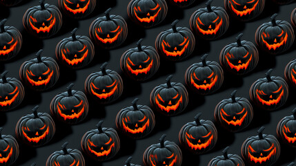 Evil Pumpkins Grid on Matte Black — Halloween Pattern