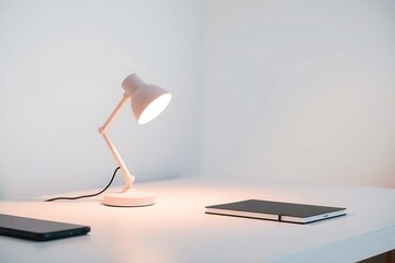 Generative AI study desk illumination and tech setup for focused work.