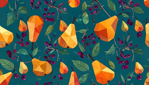Geometric Pear Pattern with Botanicals.