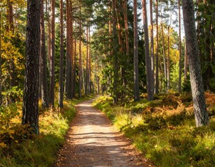 Fototapeta premium Sunny forest path in autumn