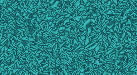 Seamless vector pattern of hand-drawn stylized green leaves and jungle foliage